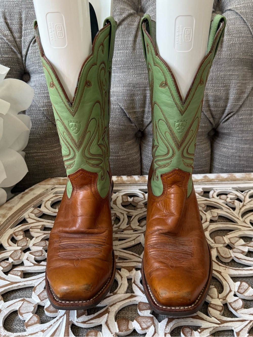 Ariat Green Brown Leather Western Boots Women’s 9 - Picture 2 of 11